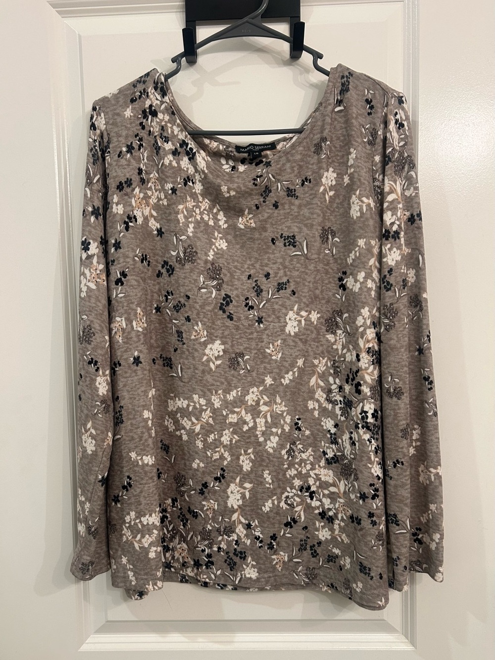 Mario Serrani Taupe Floral Long-Sleeve Lightweight Sweater